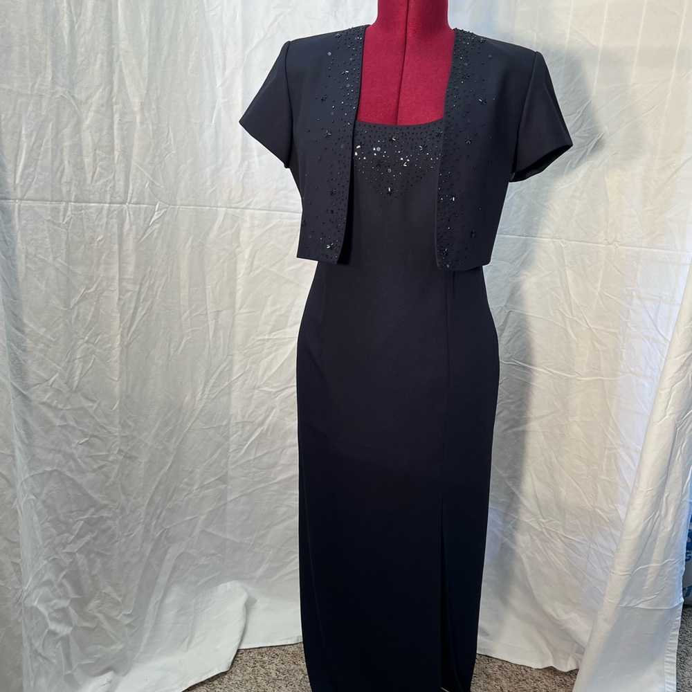 Navy Blue sleeveless evening dress with shortsleeved jacket size 10 petite